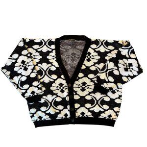 Vintage Chunky Knit Abstract Neutral Novelty Cardigan Grandpa Sweater